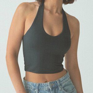 Klassy Network Cropped Halter Brami (Built in Bra) Top Black Womens